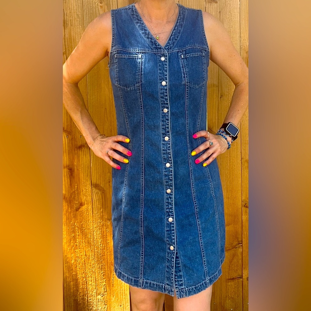 GAP Blue Denim Button-Front Midi Dress